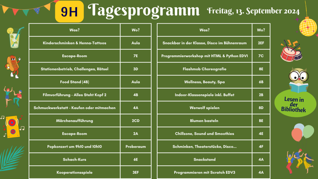 Tagesprogramm 9h